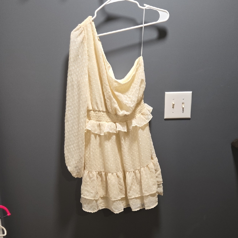 Altar'd State Cream One Shoulder Dress